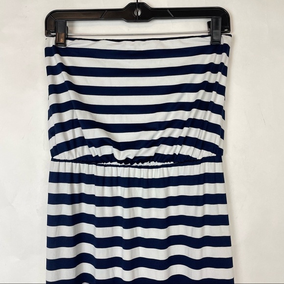 Susana Monaco size small Striped Blouson Strapless maxi Dress in navy & white - Picture 3 of 8